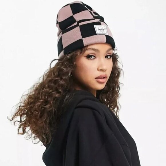 Herschel Elmer Beanie - Black and Ash Rose Check Hat - Picture 1 of 7